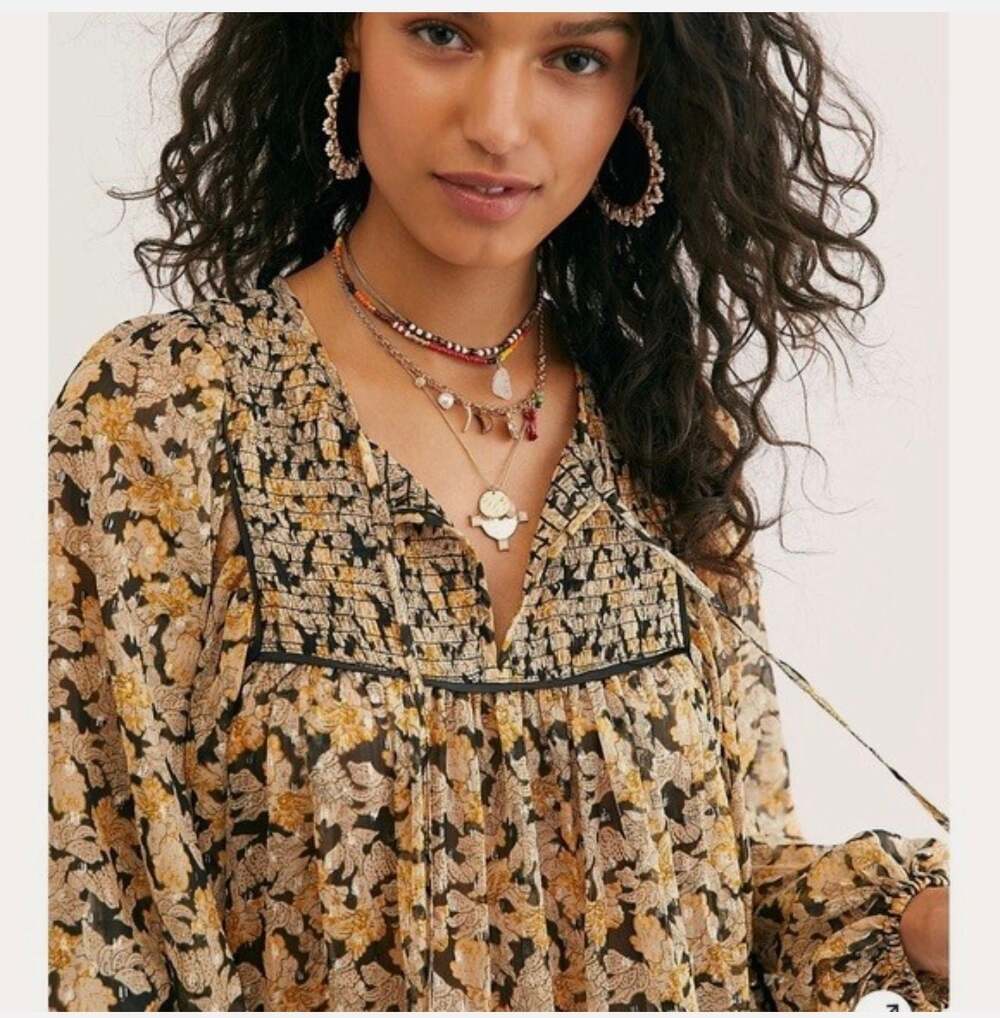 Free People Free Swinging Floral Metallic Mini Dress - Picture 2 of 6